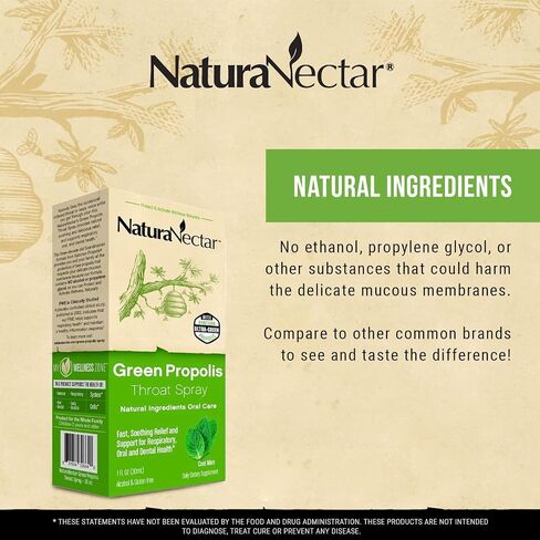 NaturaNectar Green Bee Propolis Throat Spray | Fast, Soothing Throat Care Wellness Support* | Non-Alcoholic Family Friendly Formula (2 Years and up) | Sustainable Beekeeping | Eco-Friendly (1 Pack) in Saudi Arabia