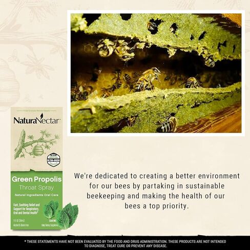 NaturaNectar Green Bee Propolis Throat Spray | Fast, Soothing Throat Care Wellness Support* | Non-Alcoholic Family Friendly Formula (2 Years and up) | Sustainable Beekeeping | Eco-Friendly (1 Pack) in Saudi Arabia