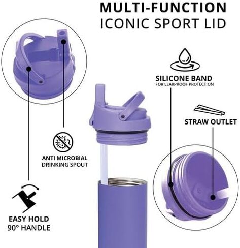 Elemental Iconic Sport Lid Replacement & Straw Pack, Fits all 14oz, 20oz, and 32oz Iconic Water Bottles - Lavender in Saudi Arabia