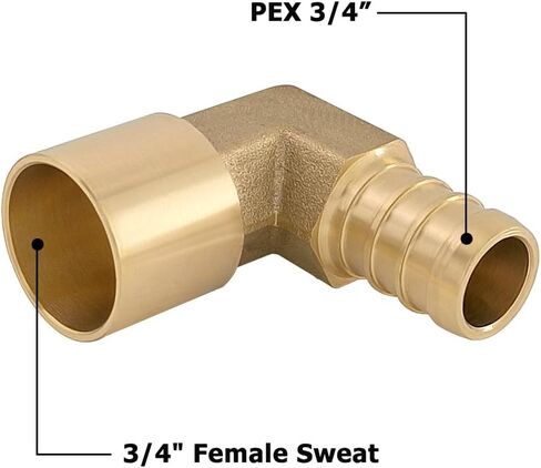 هوشينغ 6 قطعة Pex 1/2 "x 1/2" أنثى عرق 90 درجة الكوع محول النحاس النحاس إلى تركيبات PEX in Saudi Arabia