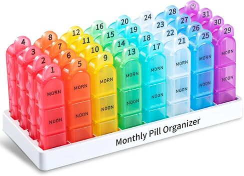 Zoksi Monthly Pill Organizer 3 Times a Day, One Month Pill Box Organizer Morn-Noon-Eve, 30 Day Pill Case for Travel, 31 Day Medicine Organizer with 32 Removable Compartments for All Meds in Kuwait