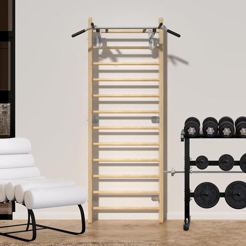 Swedish Ladder Wood Stall Bar - Wall Bars for Kids & Adults, Resistance Pilates System - Indoor Chin Up Bar Workout Equipment for Home Exercise，Physical Therapy & Gymnastics in Saudi Arabia