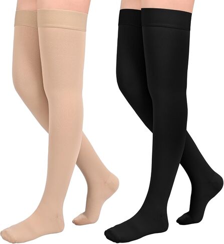 2Pairs Ktinnead 20-30mmHg Thigh High Compression Stockings for Women, Thigh High Compression Socks, Medical Compression Stockings for Pregnant, Teacher, Doctor, Varicose Veins, Swelling, lymphedema in Saudi Arabia