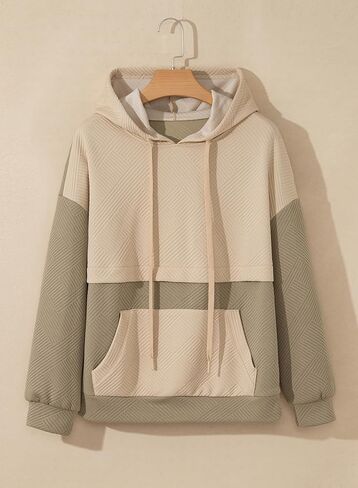 SHEWIN Women's Hoodies Long Sleeve Color Block Textured Pullover Tops Loose Sweatshirt with Pocket in Saudi Arabia