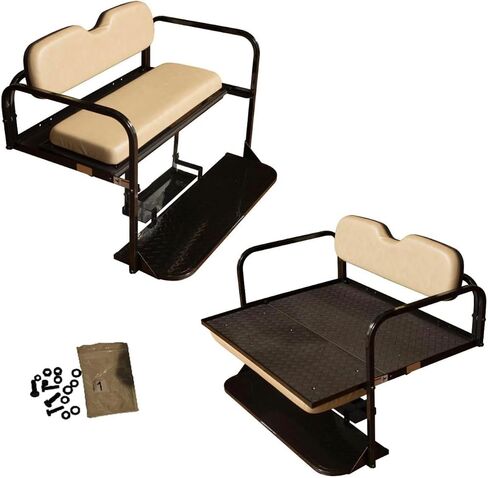 EZGO TXT Golf Cart Rear Flip Folding Back Seat Kit, 1995 and Up - Factory Tan Cushions in Saudi Arabia
