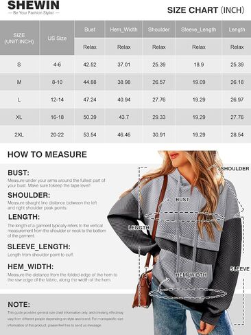 SHEWIN Women's Hoodies Long Sleeve Color Block Textured Pullover Tops Loose Sweatshirt with Pocket in Saudi Arabia