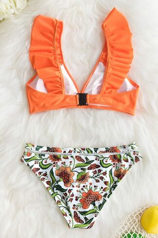 CUPSHE Women Bikini Set 2 Piece Swimsuit V Neck Ruffle Swimwear in Saudi Arabia