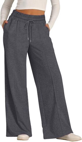 Wide Leg Sweatpants for Womens Drawstring Elastic Waist Lounge Joggers Casual Pants with Pockets in Saudi Arabia