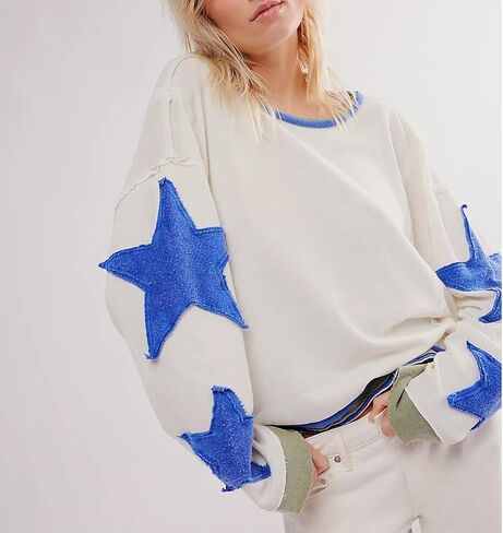 Women Oversized Sweatshirt Star Graphic Drop Shoulder Sloutchy Fit Pullover Tops Y2k Long Sleeve Shirt in Kuwait