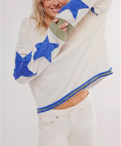 Women Oversized Sweatshirt Star Graphic Drop Shoulder Sloutchy Fit Pullover Tops Y2k Long Sleeve Shirt in Kuwait