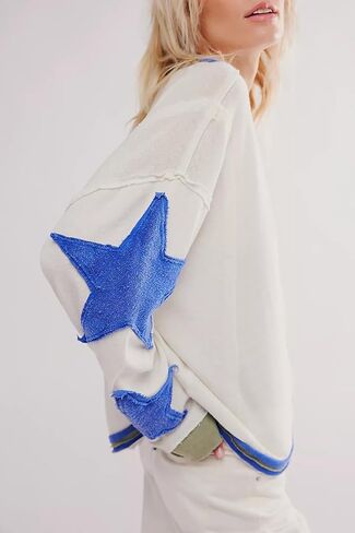 Women Oversized Sweatshirt Star Graphic Drop Shoulder Sloutchy Fit Pullover Tops Y2k Long Sleeve Shirt in Kuwait