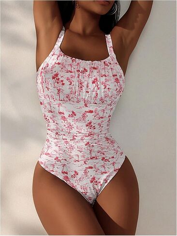 Milumia Women's One Piece Swimsuit Square Neck Ruched Bust Printed Monokini Bathing Suit in Saudi Arabia