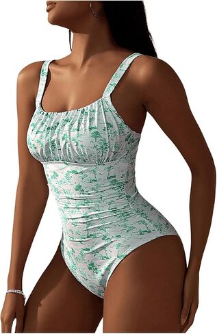 Milumia Women's One Piece Swimsuit Square Neck Ruched Bust Printed Monokini Bathing Suit in Saudi Arabia