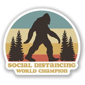 Bigfoot Sasquatch Social Distance World Champion 2-Pack 5.5-Inch Premium Quality Vinyl Decal Stickers | Laminated with UV Protective Laminate | PD028