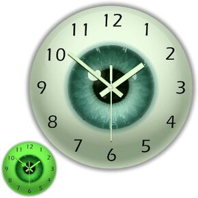 The Geeky Days 12'' Eyeball Wall Clock, Eyes Clock Glow in The Dark Pupil Core Sight View Ophthalmology Luminous Silent Quartz Wall Clock, Battery Operated All Seeing Clock Watch for Ophthalmology
