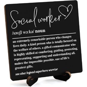 Wooden Table Sign Gift Social Worker Definition Desk Decor Wood Plaque With Stand Appreciation Gift Ideas for Boss Women Best Mom Coworker Teacher Office-A20