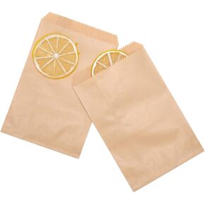 Volanic 100PCS 4X6 Inch Kraft Paper Bags Small Flat Party Favor Bag for Bakery Cookies Sandwich Soap Packing