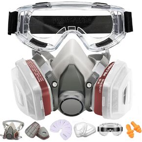 Respirator Mask with Filters Anpty Reusable Half Face Cover Gas Mask with Safety Glasses Paint Spray Half Facepiece Shield for Survival Nuclear and Chemical Spray Painting Woodworking Welding Dust