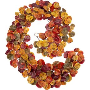 2 Pack Fall Garlands Artificial Eucalyptus Garland Plant, 6ft Faux Vine Hanging Silk Eucalyptus Leaves Fall Foliage Autumn Garland Decoration for Home Mantle Fireplace Wedding Thanksgiving Party Decor