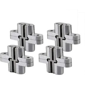 2pair (4pcs) of 1-3/4'' Hidden Hinges Stainless Steel Invisible Door Hinges Concealed Barrel Wooden Box Silver
