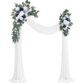 Burnt Orange Artificial Wedding Arch Flowers Kit (Pack of 3) with 26Ft Terracotta Shiny Arch Draping Fabric for DIY Wedding Party Ceremony Reception Backdrop Floral Decoration