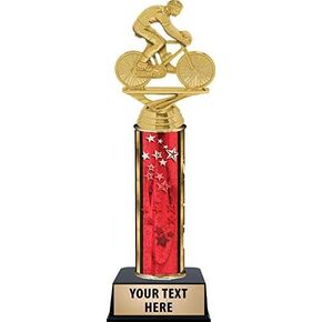 9.75" Cycling Bike Male Trophies, Red Stars Cycling Bike Male Trophy Award with Customized Engraving Prime