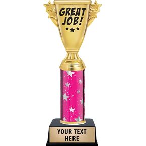 Crown Awards Great Job Cup Trophy, 11" Pink Great Job Cup Trophy with Customization Prime