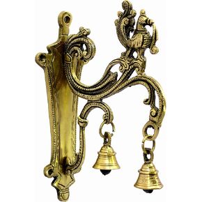 eSplanade Brass Wall Bracket Wall Hanger for Hanging Diya Lamp | Wall Decor | Peacock with Bells - 8.5" Inches