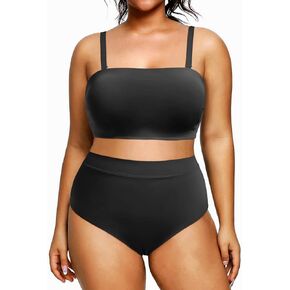 Holipick Women Plus Size Two Piece Bikini High Waisted Swimsuit Bandeau Strapless Bathing Suit Swimwear