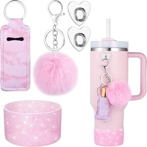 Silicone Boot for Stanley Cup 40 OZ, Glitter Boots for Stanley Quencher 30 20 OZ, Bottom Cover for Hydroflask 40-12 OZ, Pom Keychain, Lipsticker Holder for Stanley Cup Accessories