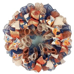 Autumn Wreath, Fall Door Decoration, Decorative Mesh and Wired Ribbon Design, Seasonal Home Decor for Thanksgiving, Halloween