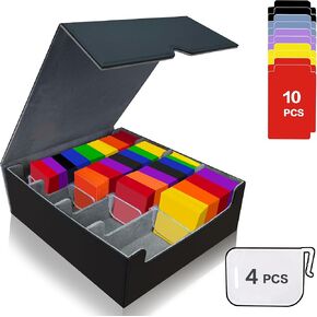 Trading Card Storage Box Fits 3200+ MTG/TCG/YuGiOh Cards, Commander Deck Case, 10 Dividers, 4 Movable Partitions, PU Leather, Magnetic Closure, Magic, Sport Cards(Grey)