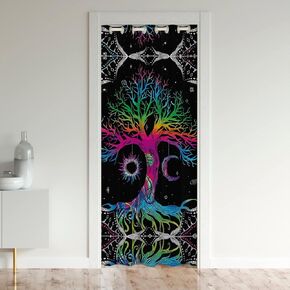 jejeloiu Boho Exotic Blackout Curtains Window,Sun Moon Treatments Doorway Curtain Room Darkening,Bohemian Tree Blackout Curtains for Doors with Windows34x80 Inch 1 Panel
