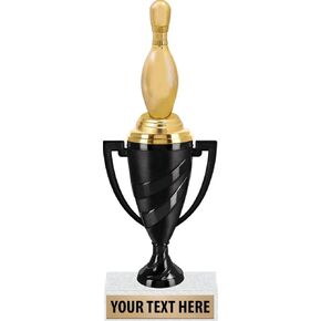 Crown Awards Bowling Award Trophies, 11" Black Swirl Cup Trophy with Bowling Pin Figure, Engraving Included Prime