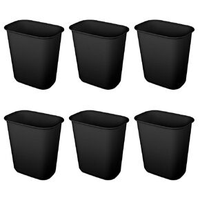 Sterilite 5.5 Gallon Rectangular Wastebasket Easy to Clean Open Top Durable Home Kitchen Trash Bin, Fits 8 Gallon Liner, 6 Pack, Black