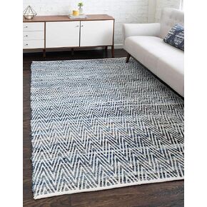 Unique Loom Chindi Chevron Collection Area Rug - Claire (7' 1" x 10' Rectangle, Denim/ Light Blue)