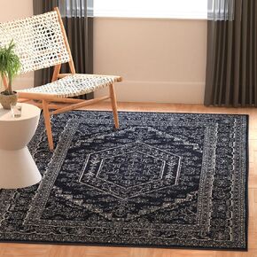 SAFAVIEH Adirondack Collection Area Rug - 4' Square, Navy & Ivory, Oriental Medallion Design, Non-Shedding & Easy Care, Ideal for High Traffic Areas in Living Room, Bedroom (ADR108N)