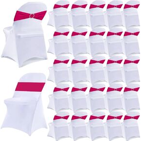 25 Pack White Folding Chair Covers with 25 Pack Gold Chair Sashes, White Chair Covers for Party, Gold Chair Chair Sashes for Wedding, 50 Pack White Folding Chair Cover Sets in Kuwait