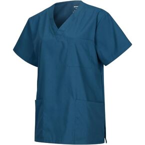 WODIN Scrubs Medical Uniform Women V-Neck Top(Caribbean Blue,XS)