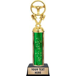 Crown Awards Auto Wheel/Engine Parts Trophies, Personalized Green Safe Driving Trophy, Your Own Engraving Included Prime