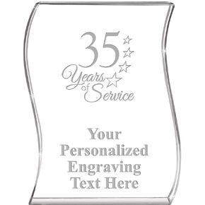 35 Years of Service Wave Acrylic Award, 4" H Personalized Years of Service Award, Engraving Included Prime