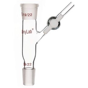محول توصيل زجاجي من stonylab مع محبس PTFE، محول التحكم في التدفق من زجاج البورسليكات 19/22 مع محبس PTFE الجانبي عند 45 درجة