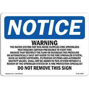 OSHA Notice Sign - Waring The Water System for This Home Supplies | Rigid Plastic Sign | Protect Your Business, Work Site, Warehouse | Made in The USA