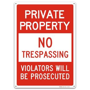 Brimar- 10"x14" Private Property No Trespassing Sign - Rust Free Weatherproof Aluminum, Easy Installation, Clear Warning for Unauthorized Access.