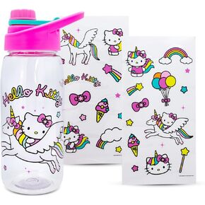 Sanrio Hello Kitty Unicorn Twist Spout Plastic Water Bottle Jug and Sticker Set For Personalizing | Holds 20 Ounces