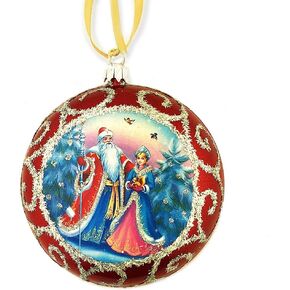 Christmas Ornament Santa Claus Russian Father Frost and Snow Maiden Decoration 4 Inch, Red Not Breakable