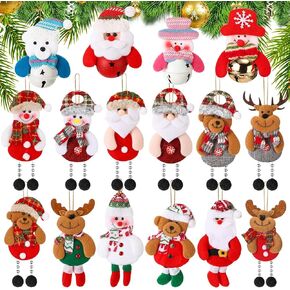 Skylety 16 Pcs Christmas Tree Decorations Plush Santa Claus Bear Christmas Tree Pendants Elk Snowman Bell Hanging Christmas Plush Doll Ornaments for Xmas Home Indoor Festival Season Party Decor Gift