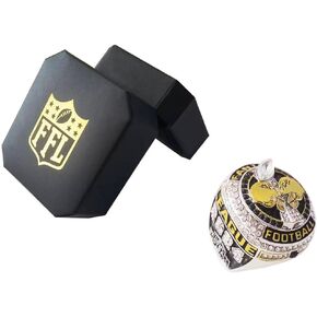 2024 Fantasy Football Championship Ring | Heavy FFL Champion Ring | Gold Silver Tone Plated Award Trophy for Fantasy Football League Winner