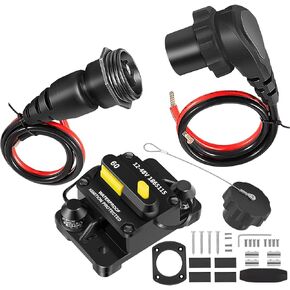 MKR-27 60 AMP Circuit Breaker 1865115 & MKR-28 Trolling Motor Plug and Receptacle 1865120 Combo - Waterproof, Ignition Protected, Stainless Steel Studs, Fits for Minn Kota Motors 12/24/36V/48V
