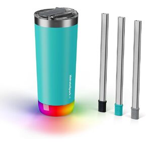 Hidrate Spark PRO Smart Tumbler Bundle – Insulated Stainless Steel – Tracks Water Intake with Bluetooth, LED Glow Reminder When You Need to Drink – 20oz, Sea Glass + 3 Straws